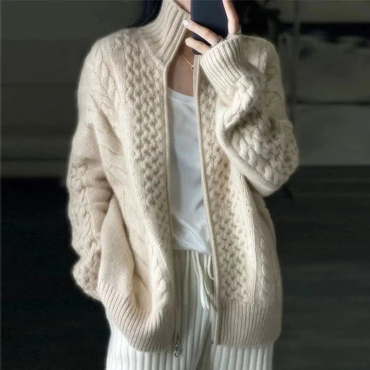 Women's High Neck Sweater Cardigan Soft Cozy - VibreMode