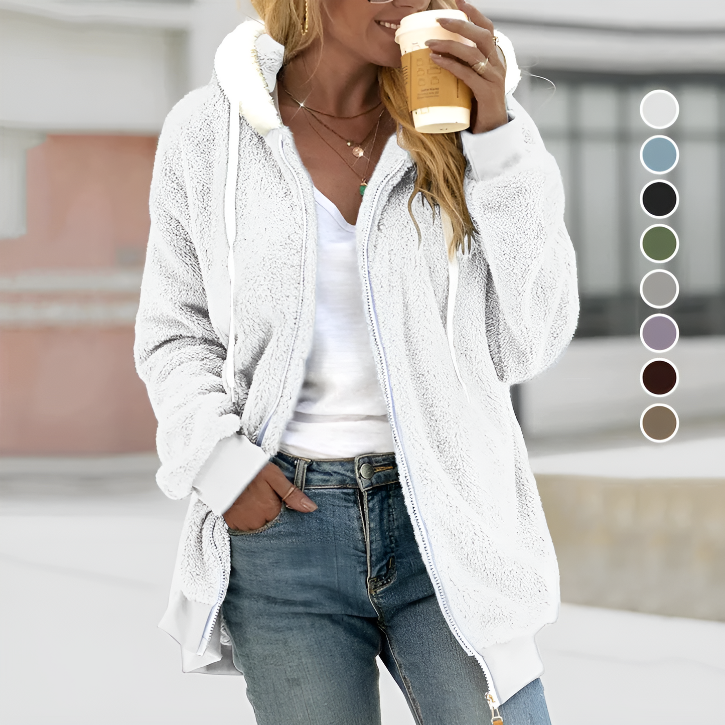 Women's Oversized Sherpa Hoodie Zipper Soft
