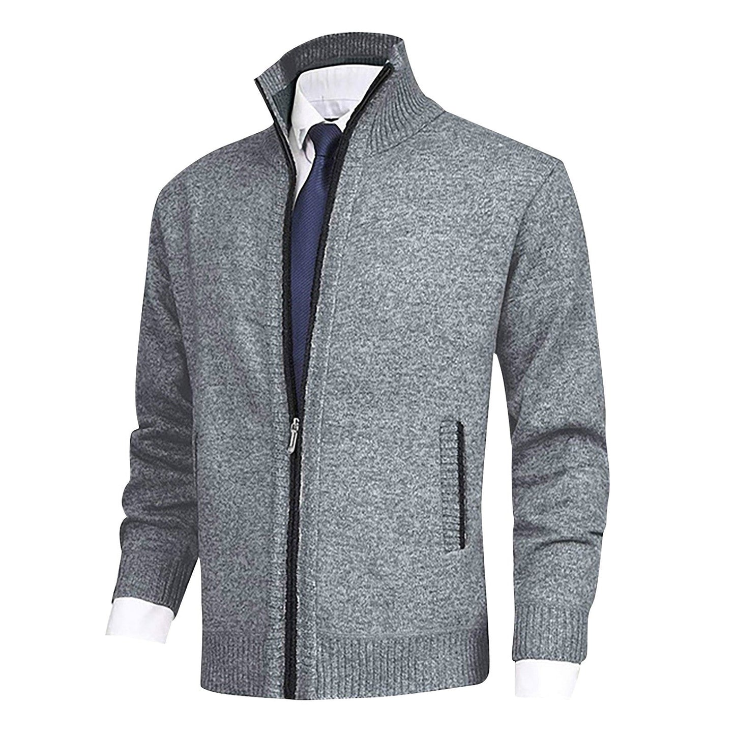 Men's Zip-Up Cardigan Ribbed Hem Knitwear