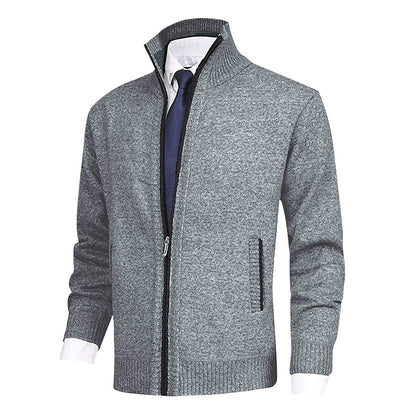 Men's Zip-Up Cardigan Ribbed Hem Knitwear