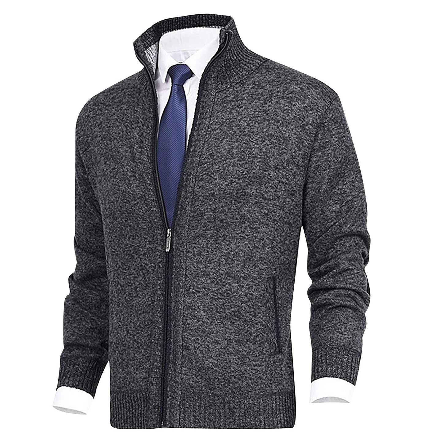 Men's Zip-Up Cardigan Ribbed Hem Knitwear