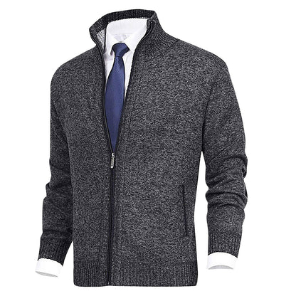 Men's Zip-Up Cardigan Ribbed Hem Knitwear