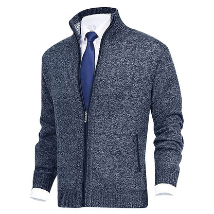 Men's Zip-Up Cardigan Ribbed Hem Knitwear