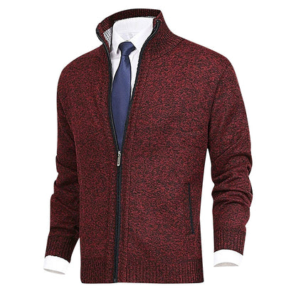 Men's Zip-Up Cardigan Ribbed Hem Knitwear
