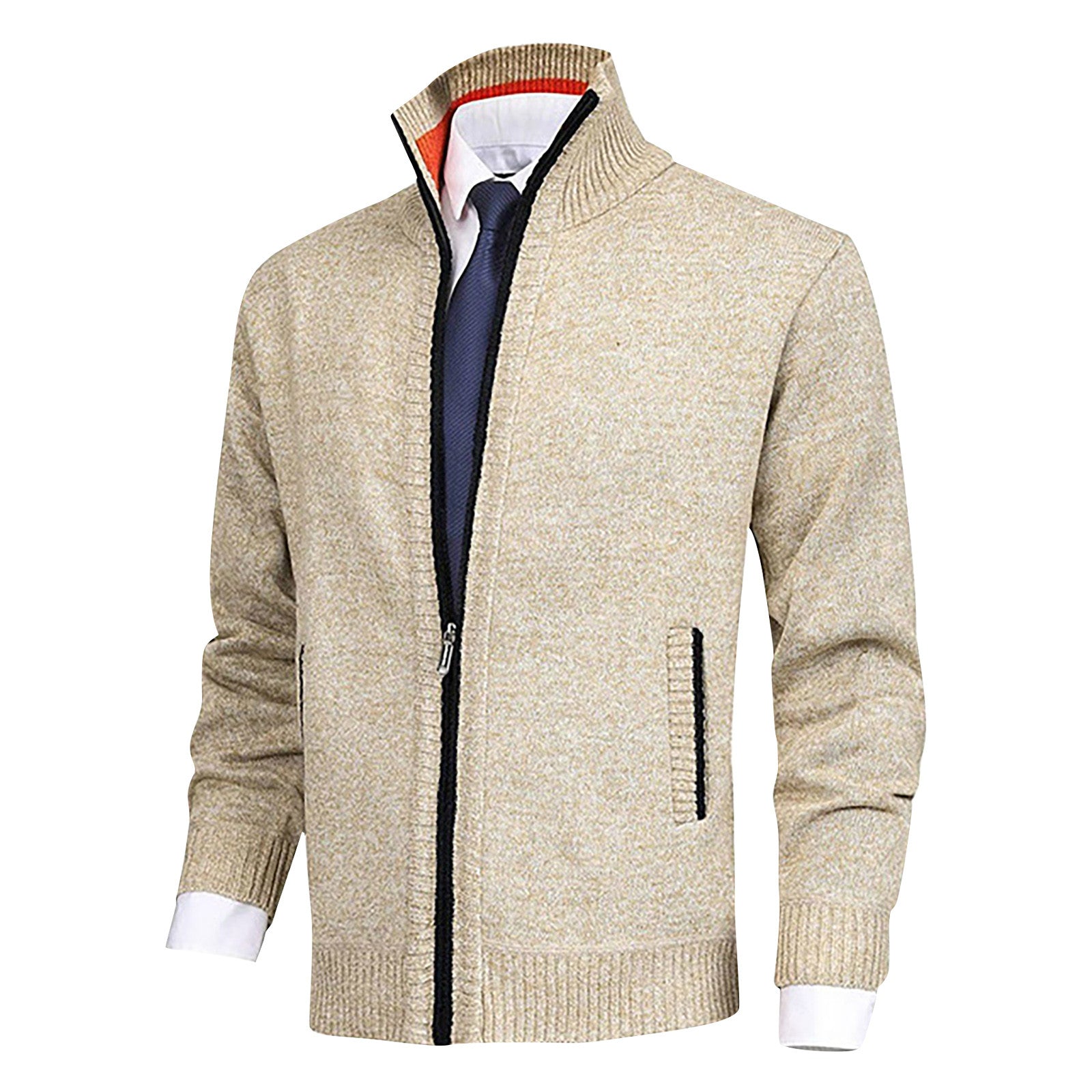 Men's Zip-Up Cardigan Ribbed Hem Knitwear - VibreMode