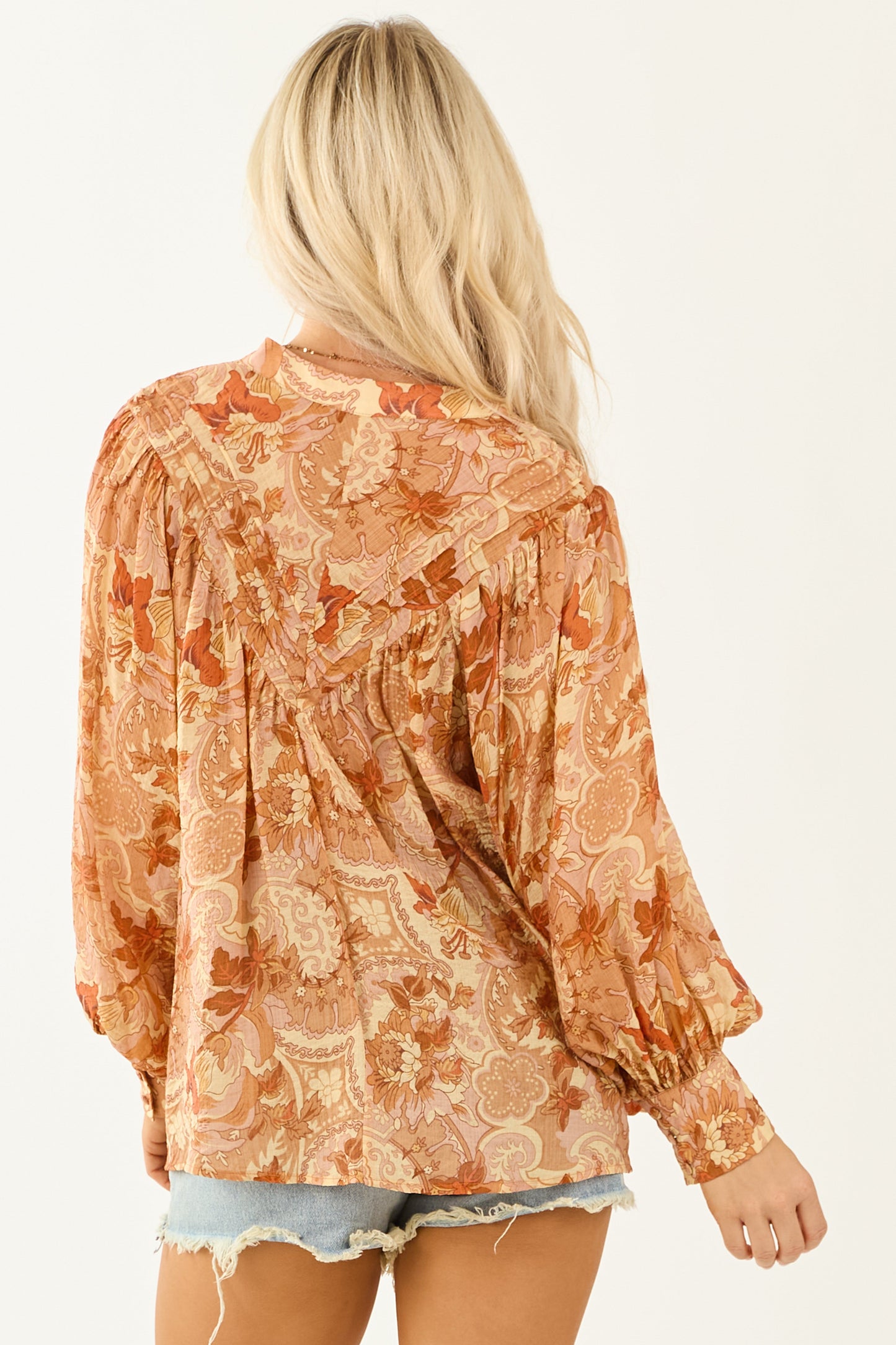 Women's Floral Pleated Blouse Button-Up