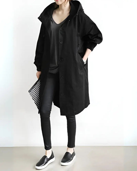 Women's Hooded Trench Coat Lightweight Warm - VibreMode