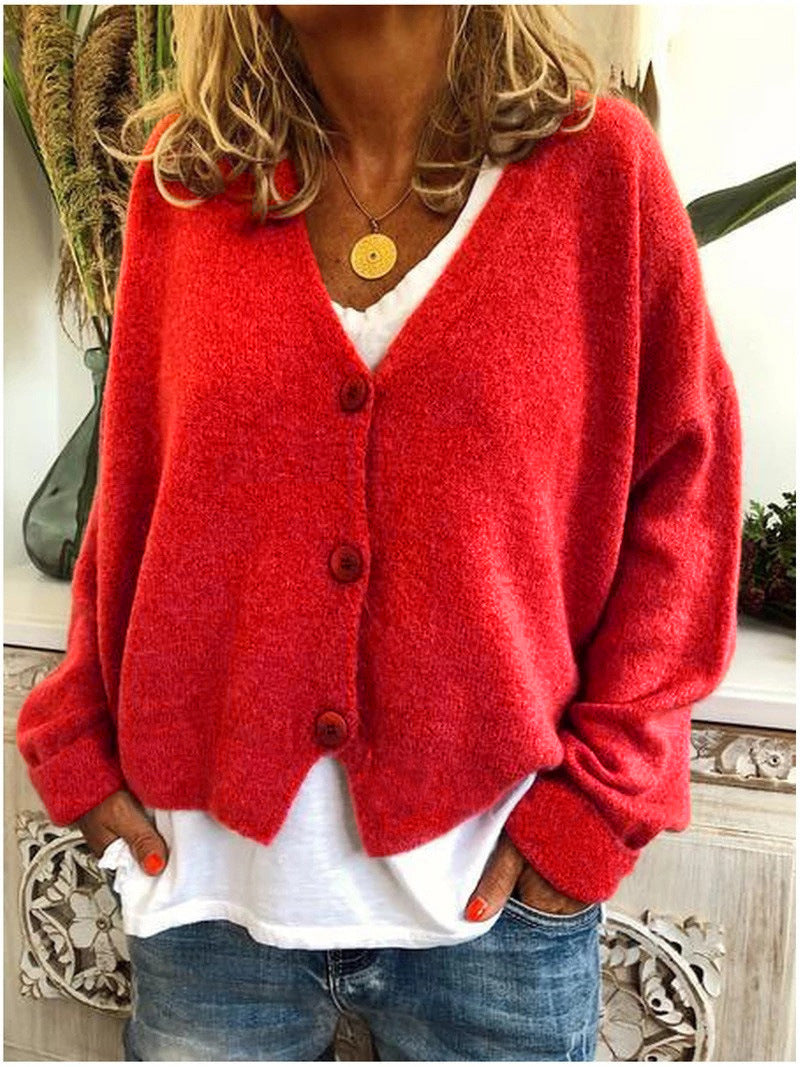 Women's Soft Knit V-Neck Cardigan Sweater Relaxed Fit