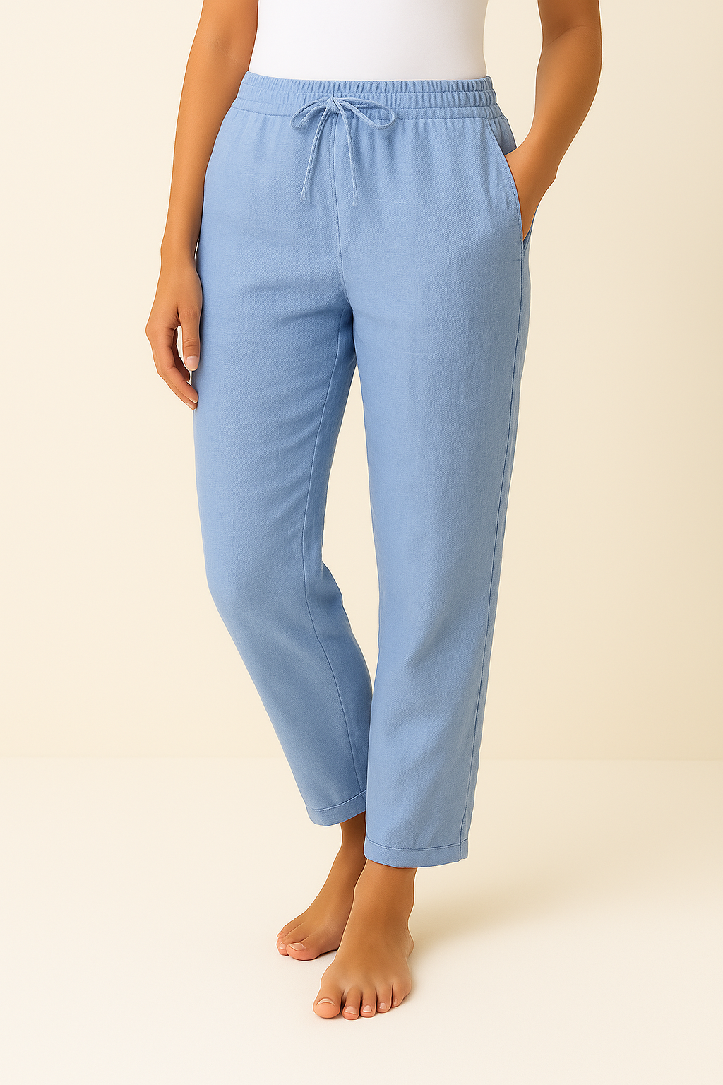 Linen Blend Trousers Elegant Beige