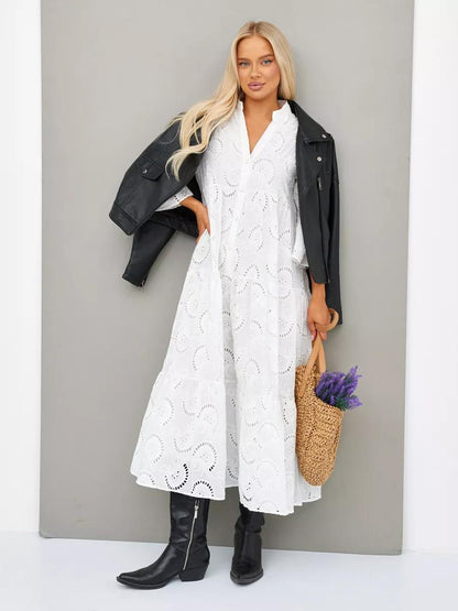Flowy Crochet Summer Dress with Bell Sleeves