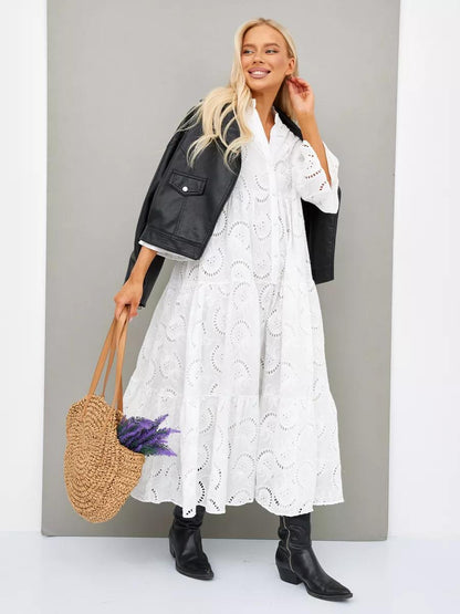 Flowy Crochet Summer Dress with Bell Sleeves