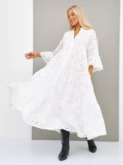 Flowy Crochet Summer Dress with Bell Sleeves
