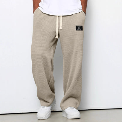 Men's Full-Length Drawstring Pants Waffle Texture Wide Leg