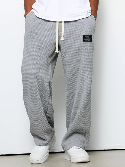 Men's Full-Length Drawstring Pants Waffle Texture Wide Leg - VibreMode