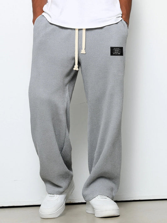 Men's Full-Length Drawstring Pants Waffle Texture Wide Leg - VibreMode
