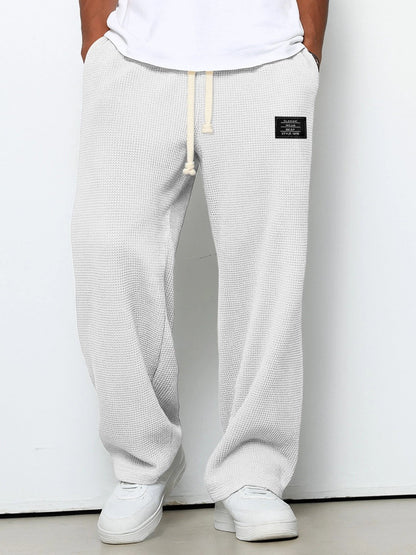 Men's Full-Length Drawstring Pants Waffle Texture Wide Leg