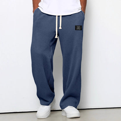 Men's Full-Length Drawstring Pants Waffle Texture Wide Leg