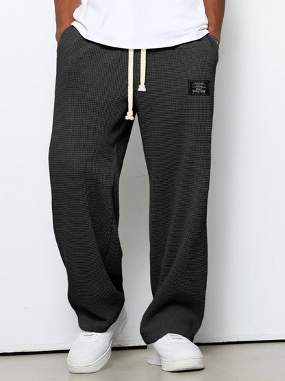 Men's Full-Length Drawstring Pants Waffle Texture Wide Leg