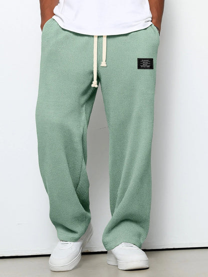 Men's Full-Length Drawstring Pants Waffle Texture Wide Leg