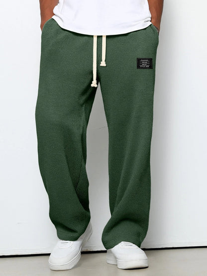 Men's Full-Length Drawstring Pants Waffle Texture Wide Leg