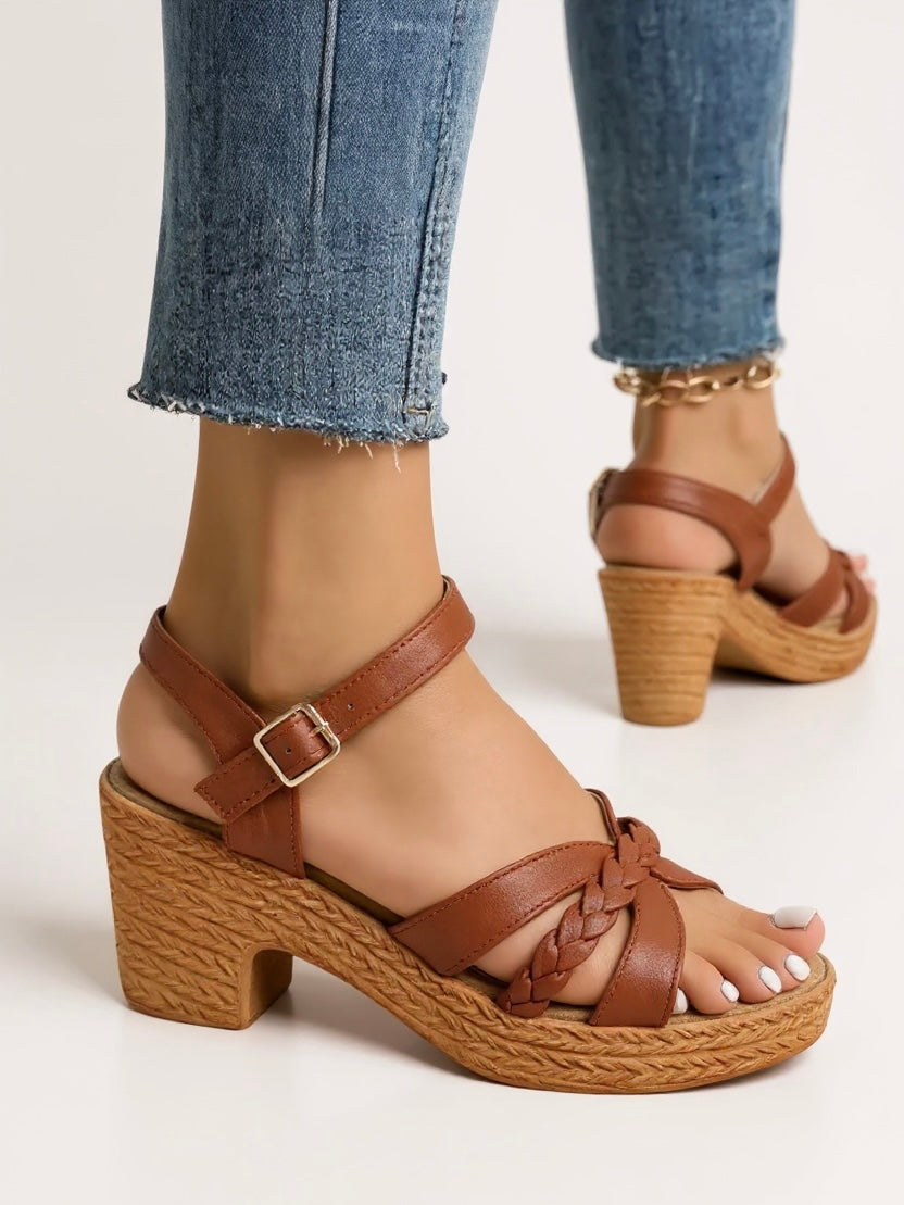 Women's Woven Block Heel Sandals Cushioned