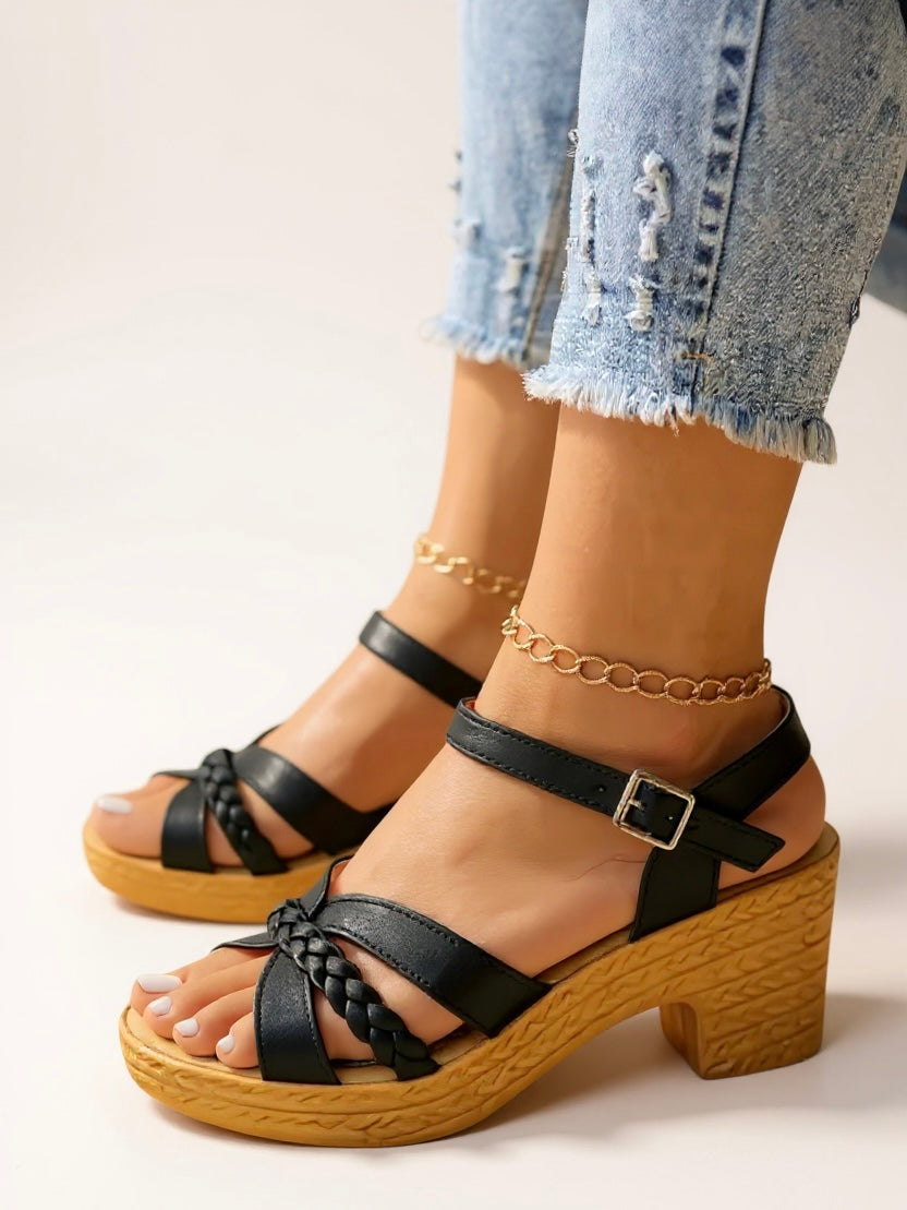 Comfortable Woven Block Heel Sandals for Women - VibreMode