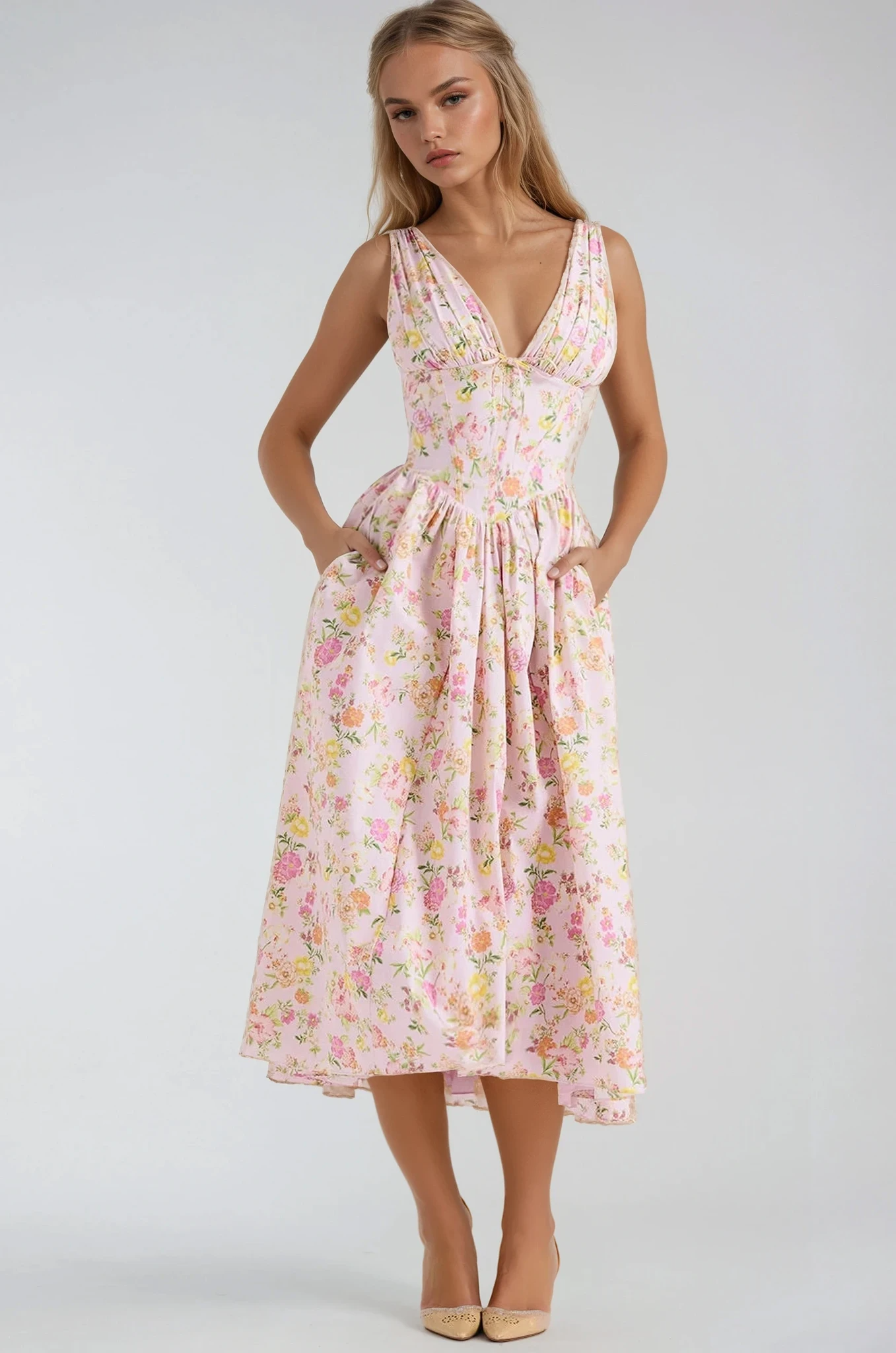 Women's Midi Floral V-Neck Summer Dress