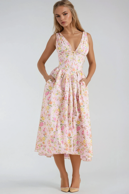 Women's Midi Floral V-Neck Summer Dress
