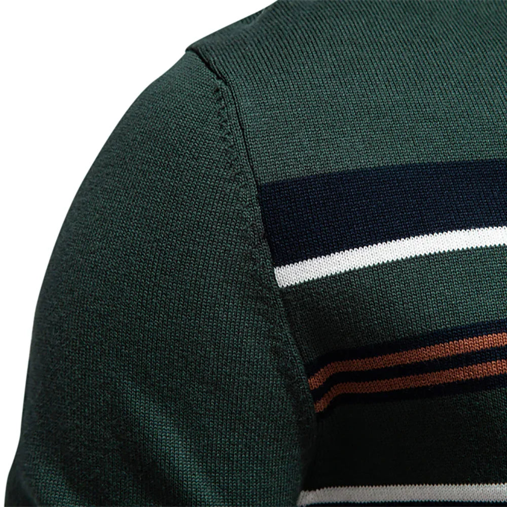 Men's Striped Half-Zip Jumper Contrast Chest Knitwear