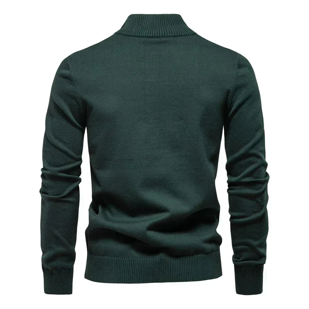 Men's Striped Half-Zip Jumper Contrast Chest Knitwear