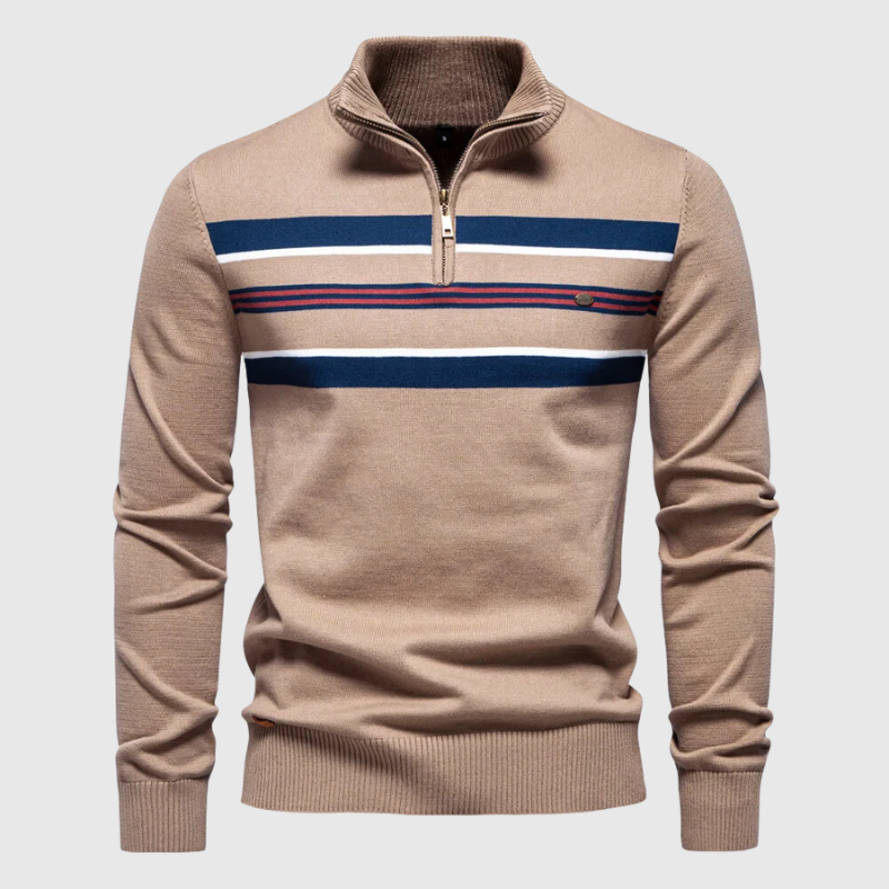 Men's Striped Half-Zip Jumper Contrast Chest Knitwear