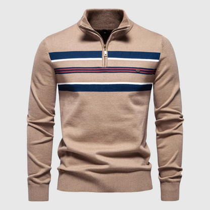 Men's Striped Half-Zip Jumper Contrast Chest Knitwear