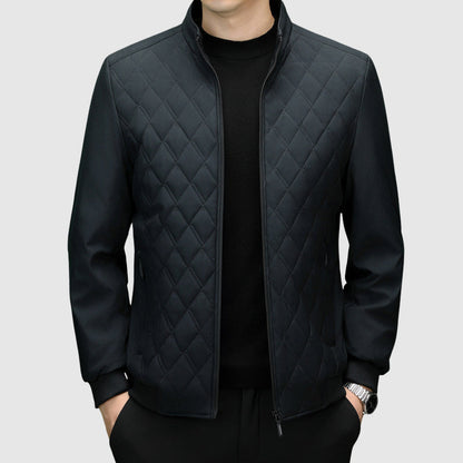 Roberto Russo Monogram Winter Jacket: Luxury Poly-Blend, Insulated, High Collar, Zipper