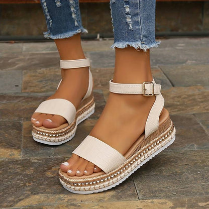 Women's Platform Sandals Ankle Strap Textured Sole - VibreMode
