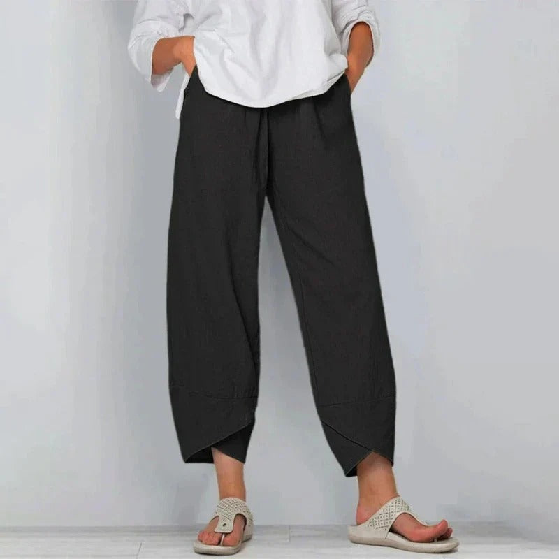 Women's Cropped Wide Leg Pants Elastic Waist Black