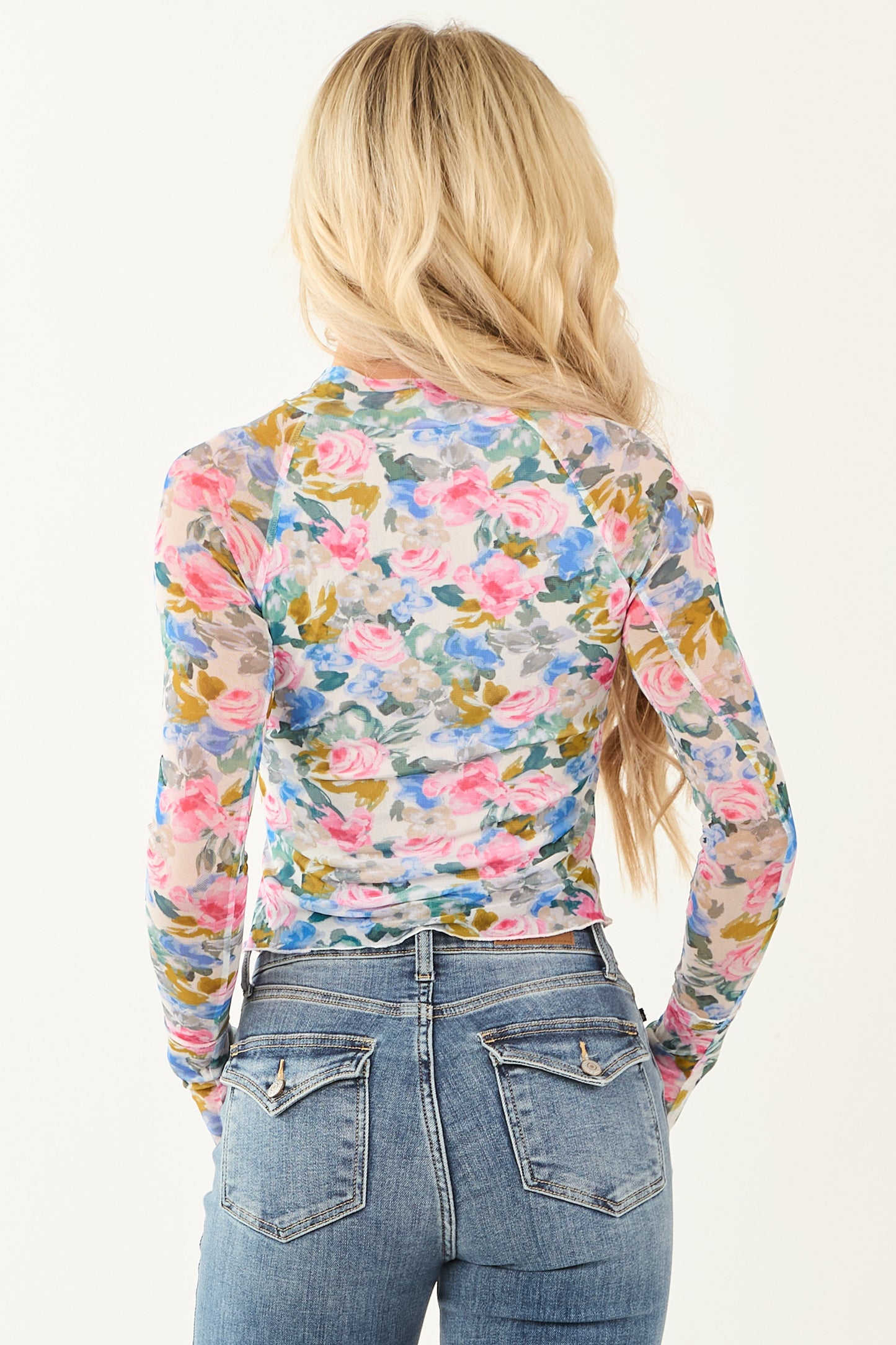 Women's Floral Print Long Sleeve Blouse Ivory