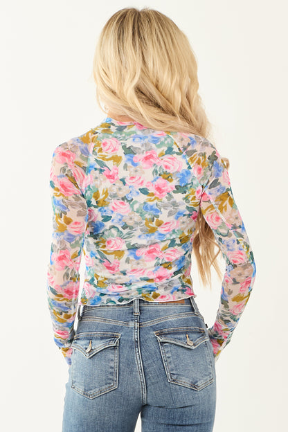 Women's Floral Print Long Sleeve Blouse Ivory