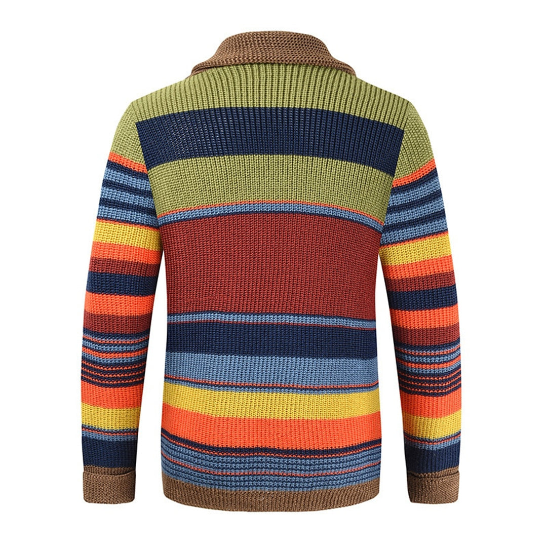 Men's Striped Knit Cardigan Shawl Collar Button Front