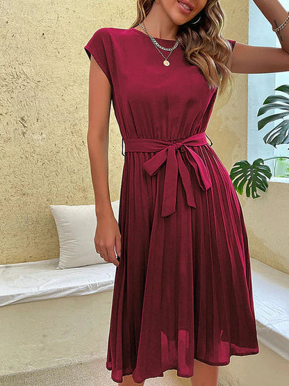 Women's Mini Pleated Dress Short Sleeve