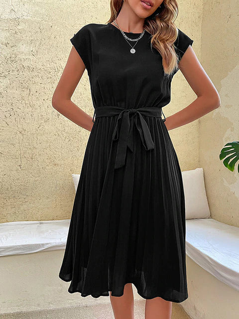 Women's Mini Pleated Dress Short Sleeve