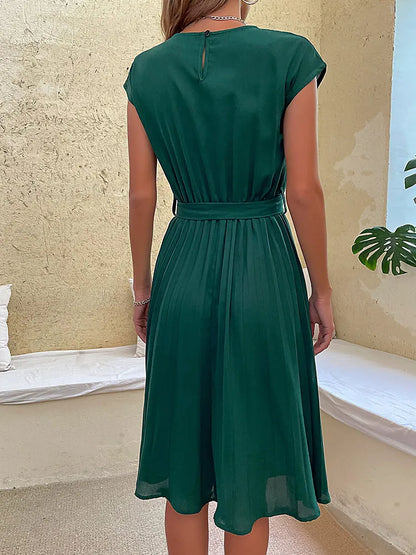 Women's Mini Pleated Dress Short Sleeve