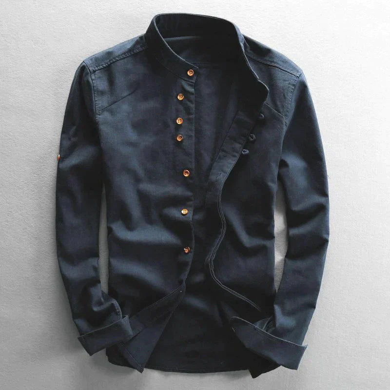 Men's Button-Down Shirt Band Collar Cotton - VibreMode