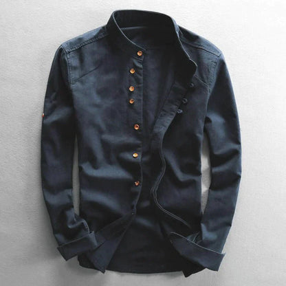 Men's Button-Down Shirt Band Collar Cotton - VibreMode