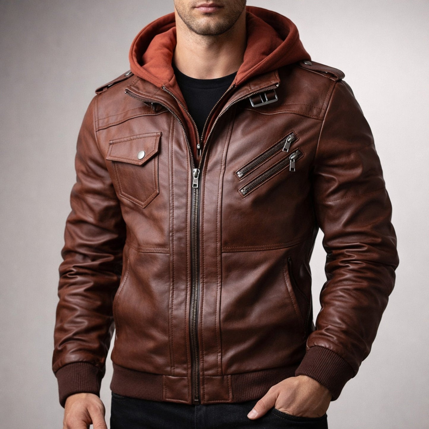 Genuine Brown Biker Jacket - VibreMode