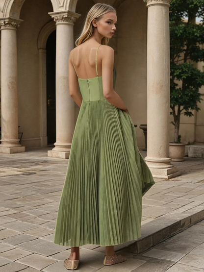 Women's Strappy Maxi Dress Pleated Skirt