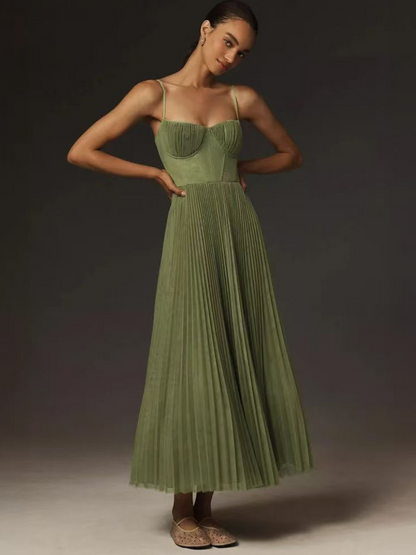 Elegant Flowy Long Pleated Dress