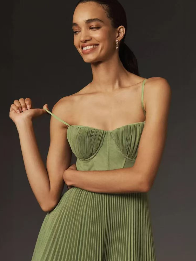 Elegant Flowy Long Pleated Dress