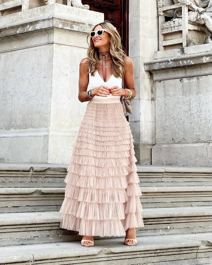 Women's Tulle Maxi Skirt Elastic Waistband