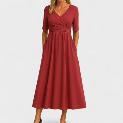 Elegant V Neck Midi Dress for Women
