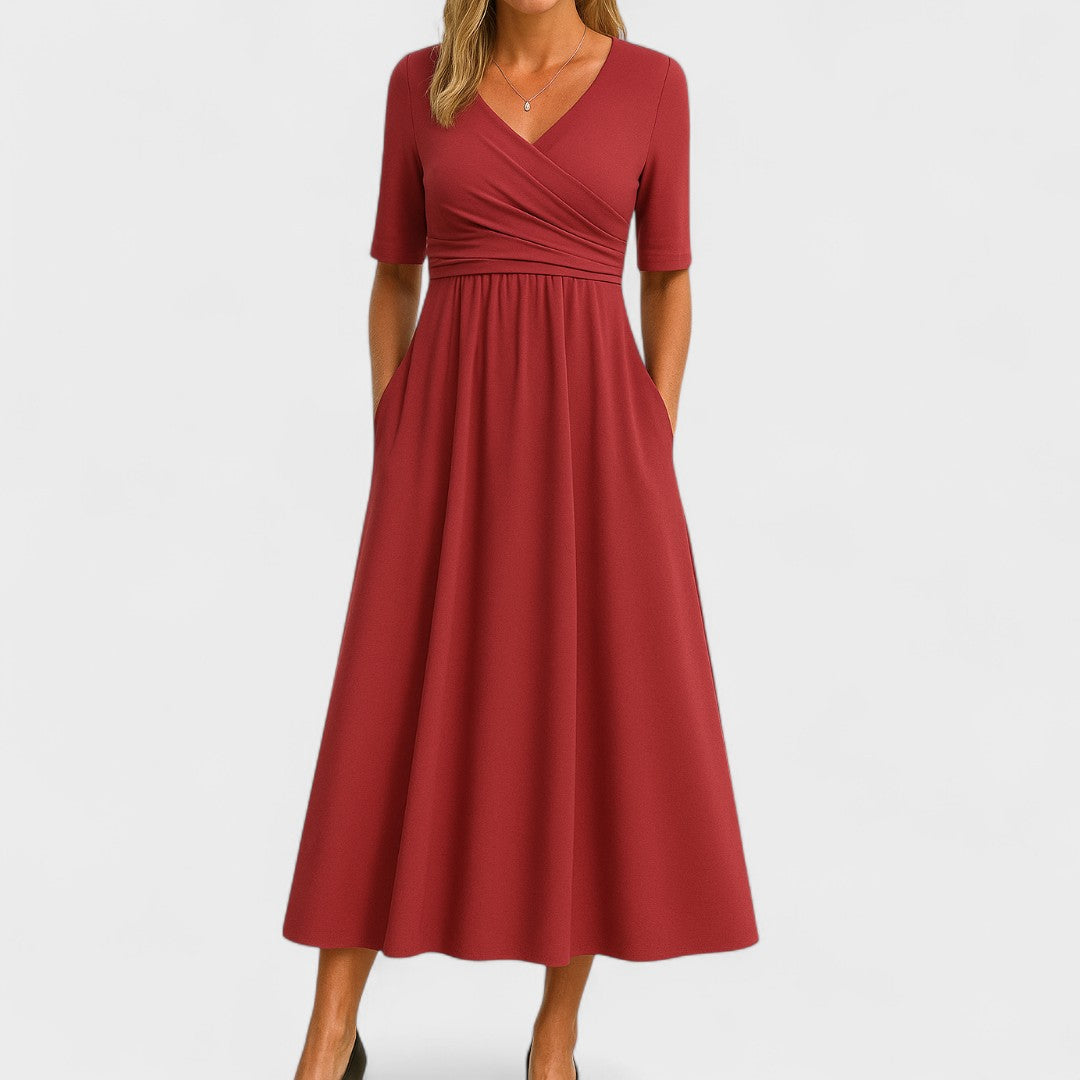 Elegant V-Neck Women's Midi Dress